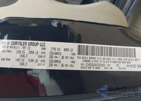 2012 Dodge Grand Caravan Se/Avp из США, поврежденный, VIN 2C4RDGBGXCR359655